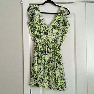 Neon green print mini dress